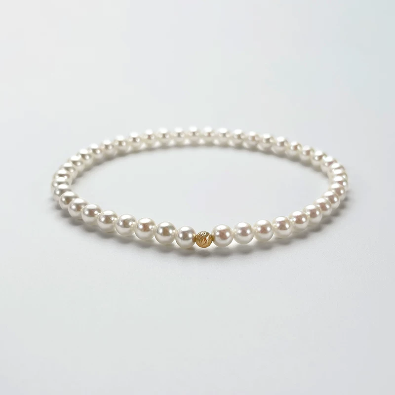 红桥珍珠 淡水AK4-5mm小米小金豆弹力绳手链18K金