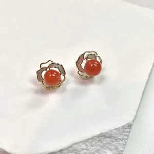 【胡可推荐】红桥 保山料南红山茶花三件套套装耳钉戒指吊坠送礼