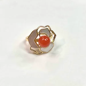 【胡可推荐】红桥 保山料南红山茶花三件套套装耳钉戒指吊坠送礼